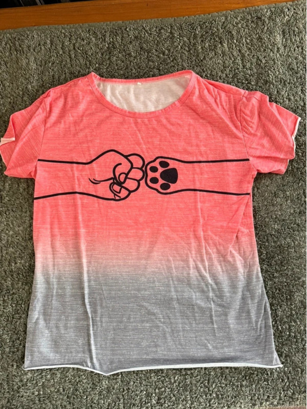 Women's Ombre Pink to Gray T-Shirt with Fist and Paw Print Graphic